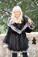 Instant Beauty Black Sheared Beaver Coat With Silver Fox Trim