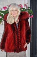 Cherries In The Snow Sheared Hooded Beaver Coat With Raccoon  Trim - Size 12 Tall