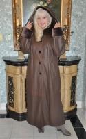 Sabrina Leather Spanish Merino Shearling Sheepskin Coat With Fox Collar & Detachable Hood