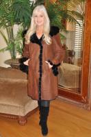 Noble Duchess Hooded Spanish Merino Shearling Sheepskin Trimmed In Mink