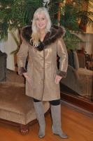 Bronze Winter BeautyShearling Sheepskin Coat With Raccoon Trimmed Hood - Size 8