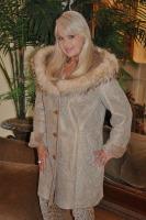 Winter Shimmer Golden Lady Shearling Sheepskin Coat With Raccoon Trimmed Hood -Size 12