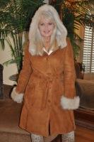 Camila Hooded Whiskey Suede Spanish Merino Shearling Sheepskin Coat - Size 8