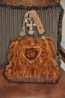 Whiskey Knitted Mink Messenger Bag with Rhinestone Heart and Rosette