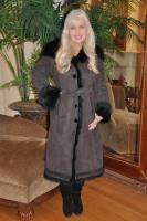 Alexia Hooded Suede Toscana Sheepskin With Black Crystals Coat - Size 8