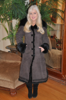 Alexia Hooded Suede Toscana Sheepskin With Black Crystals Coat - Size 8