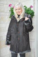 Expresso Brown Strapping Chanel Hooded Spanish Merino Shearling Sheepskin Coat