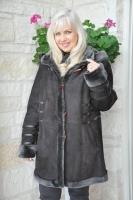 Expresso Brown Strapping Chanel Hooded Spanish Merino Shearling Sheepskin Coat