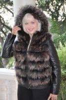 Layered Raccoon And Leather Sweetheart Jacket/Vest With Detaclable Sleeves