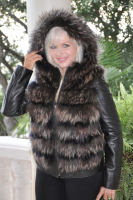 Layered Raccoon And Leather Sweetheart Jacket/Vest With Detaclable Sleeves