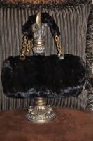 Dark Brown Section Mink Bag With Gold Chains