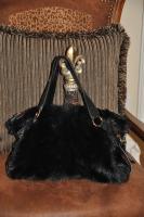 Black Mink Messenger Bag With Gold Accents