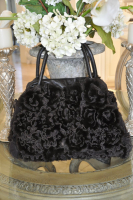 Black Rabbit And Chiffon Rosette Messenger Style Bag