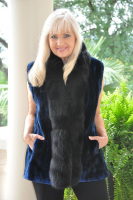 Pretty In Blue Sheared Beaver Vest With Fox Trim