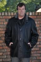 Bakersfield Black Napa Spanish Merino Shearling Sheepskin Coat Double Collar & Storm Flap Closure -