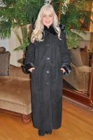 Pandora Black Brisa Suede Spanish Merino Shearling Sheepskin Coat With Detachable Hood