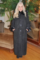 Pandora Black Brisa Suede Spanish Merino Shearling Sheepskin Coat With Detachable Hood