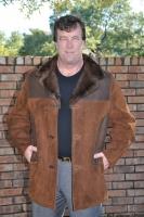 Nebraska Dark Walnut Leather and Suede Shearling Sheepskin Coat With Mink Collar - Size M
