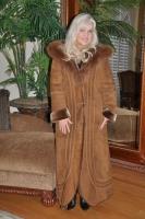 Marvelous Spanish Merino Shearling Sheepskin Coat With Fox Trimmed Hood