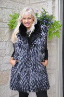 Alyn Smokey Feathered Fox Fur Vest With Black Fox Collar