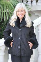 Black Jewell Shearling Sheepskin Coat With Toscana Trim