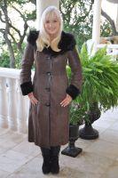 Double Chocolate Hooded Nubuck Shearling Sheepskin Coat - Size 4