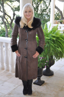 Double Chocolate Hooded Nubuck Shearling Sheepskin Coat - Size 4