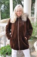 Toffee Truffle Sheared Mink Parka With Golden Raccon Trimmed Detachable Hood