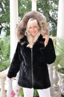 Black Temptress Sheared Beaver Parka With Golden Raccoon Trim