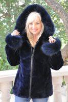 Heavenly Blue Beaver Hooded Jacket With Fox Trim