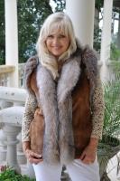 Brown Sugar Sheared Beaver Fur Vest Trimmed With Crystal Fox