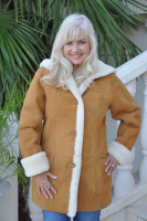 Sahara Tan Hooded Shearling Sheepskin Coat
