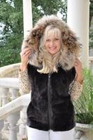 Captivating Sweetheart Hooded Sheared Beaver Fur Vest With Raccoon Trim