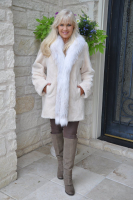 Creama Marfil Sheared Beaver Coat With Pearl Fox Tuxedo And Collar Trim