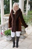 Marvelous Maple Sheared Beaver Coat With Fox Tuxedo