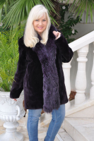 Pleasely Plum Sheared Beaver Coat With Fox Trim