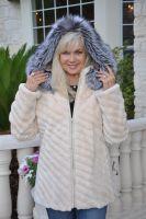 Creamy Perfection Hooded Beaver Jacket With Silver Fox Trim