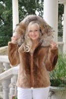 Honey Comb Sheared Beaver Coat With Raccoon Trimmed Hood