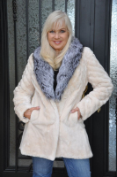 Jennifer Cream Color Sheared Beaver With Silver Fox Collar