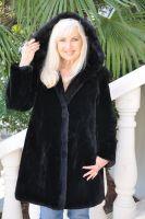 Everyday Favorite In Black Hooded Sheared Beaver Coat With Longhair Ranch Mink Trim