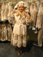 Too Glamorous Hooded Sheared Beaver Cream Marfil Color With Lynx Liner and Inserts
