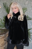 Samantha Black Sheared Mink Bolero Jacket With Longhair Mink Trim