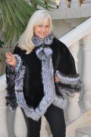 Tiffany Cape In Black Sheared Beaver With Silver Fox Trim