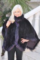 Tffany Cape In Plum Sheared Beaver With Fox Trim