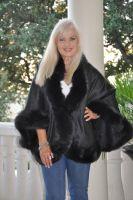 Charcoal Grey Cashmere Cape With Black Fox