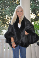 Charcoal Grey Cashmere Cape With Black Fox