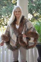 Camel Plaid Cashmere Cape With Finn Raccoon