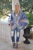 Baby Blue Denim Casmere Cape With Snow Top Fox