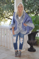 Baby Blue Denim Casmere Cape With Snow Top Fox