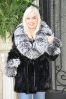 Starburst Black Sheared Beaver Coat With Natural Silver Fox Collar and Cuffs